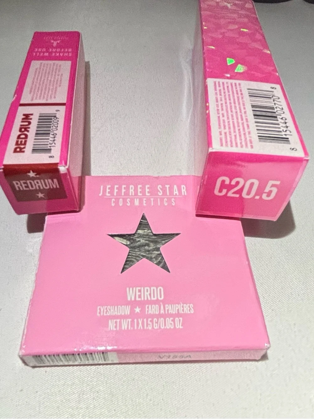 Jeffree Star Cosmetics Makeup Bundle NIB Redrum Lip, Weirdo Eye, C20.5 Concealer